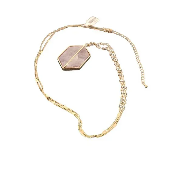 Gold/Pink Resin Long Pendant Necklace - Picture 1 of 5